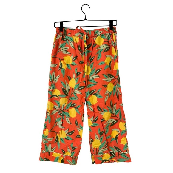 Printfresh Anthropologie Lemon Zest Lounge Pants XS Cropped Pajama Cozy Orange - Picture 1 of 3